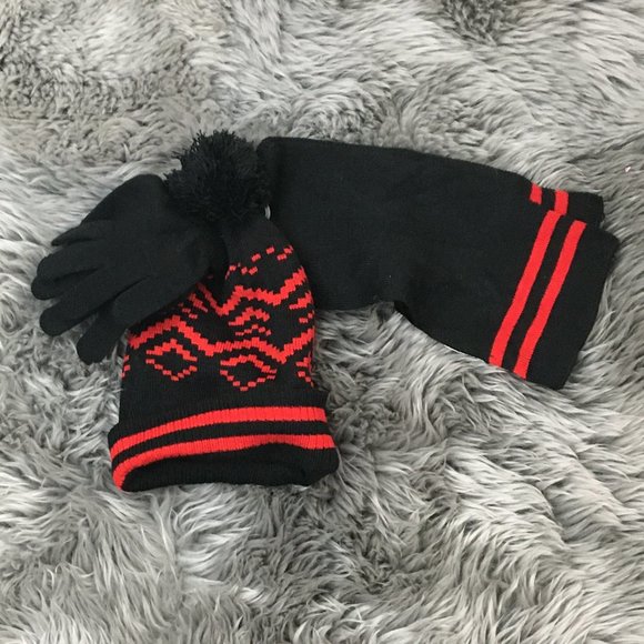 Generic Other - Unbranded | Kid's Winter Outerwear Set | 3 Pieces | Black & Red | Size 4-7